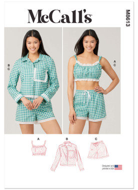 McCall's M8613 | McCall's Sewing Pattern Misses' Bralette, Shirt and Shorts | Front of Envelope