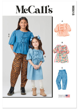 McCall's M8618 | McCall's Sewing Pattern Children's and Girls' Top, Dress and Pants | Front of Envelope