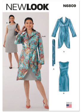 New Look N6809 | New Look Sewing Pattern Misses' Jacket, Belt and Dress with Petite Lines | Front of Envelope