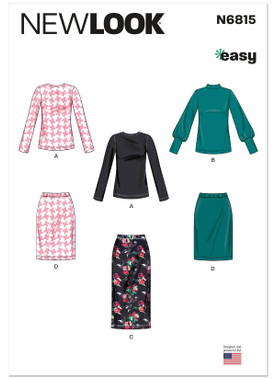 New Look N6815 | New Look Sewing Pattern Misses' Knit Tops and Skirt In Two Lengths | Front of Envelope