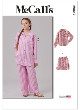 McCall's M8642 | McCall's Sewing Pattern Girl's Shirt in Two Lengths, Shorts and Pants | Front of Envelope