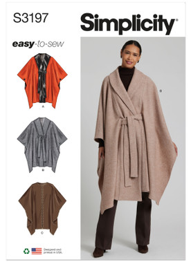 Simplicity S3197 | Simplicity Sewing Pattern Misses' Capes and Tie Belt | Front of Envelope