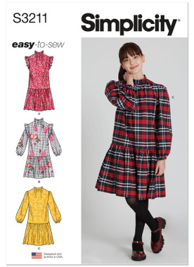 Simplicity S3211 | Simplicity Sewing Pattern Girls' Dress with Sleeve Variations | Front of Envelope
