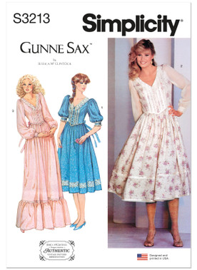 Simplicity S3213 | Simplicity Sewing Pattern 1980s Misses' Lace Trimmed Dress in Two Lengths by Gunne Sax by Jessica McClintock | Front of Envelope