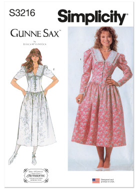 Simplicity S3216 | Simplicity Sewing Pattern 1980s Misses' and Miss Petite Dress with Fitted Bodice by Gunne Sax by Jessica McClintock | Front of Envelope