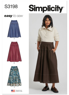Simplicity S3198 | Simplicity Sewing Pattern Misses' Gathered Skirt in Two Lengths | Front of Envelope