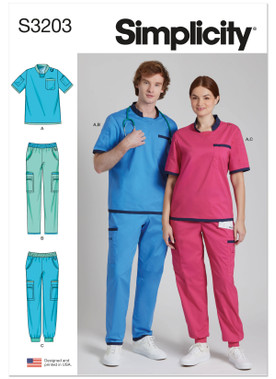 Simplicity S3203 | Simplicity Sewing Pattern Unisex Scrubs | Front of Envelope
