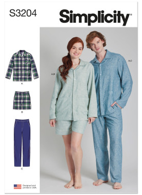 Simplicity S3204 | Simplicity Sewing Pattern Unisex Pajamas | Front of Envelope