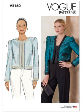 Vogue Patterns V2160 | Vogue Patterns Misses' Jacket with Neckline and Pocket Variation | Front of Envelope