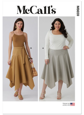 McCall's M8659 | Misses' and Women's Handkerchief Hem Skirt and Tie Belt | Front of Envelope