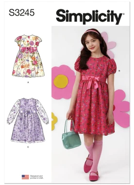 Simplicity S3245 | Simplicity Sewing Pattern Girls' Dress with Sleeve Variations | Front of Envelope