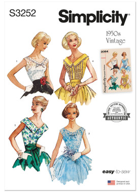 Simplicity S3252 | Simplicity Sewing Pattern 1950s Misses' Blouse | Front of Envelope