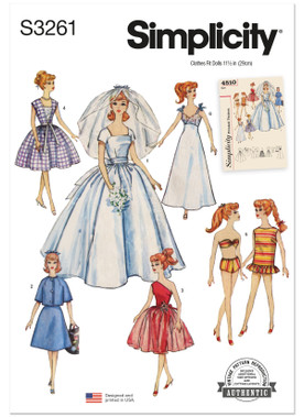 Simplicity S3261 | Simplicity Sewing Pattern Vintage 11 1/2" Doll Clothes | Front of Envelope