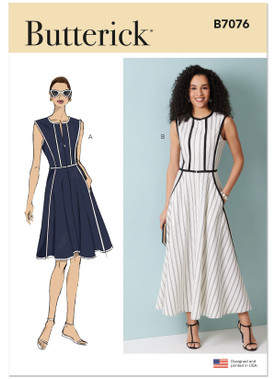 Butterick B7076 | Butterick Sewing Pattern Misses' and Women's Fit and Flare Dress in Two Lengths | Front of Envelope
