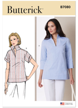 Butterick B7080 | Butterick Sewing Pattern Misses' Stand Collar Blouse with Sleeve Variations | Front of Envelope