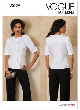 Vogue Patterns V2179 | Vogue Patterns Misses' and Miss Petite Bow Blouse With Sleeve Variations | Front of Envelope