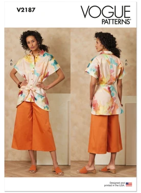 Vogue Patterns V2187 | Vogue Patterns Misses' Wrap Front Shirt And Wide Leg Pants | Front of Envelope