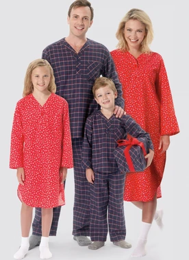 Simplicity S9211 | Misses'/Men's/Boys'/Girls' Patch Pocket Top, Nightshirt and Pants