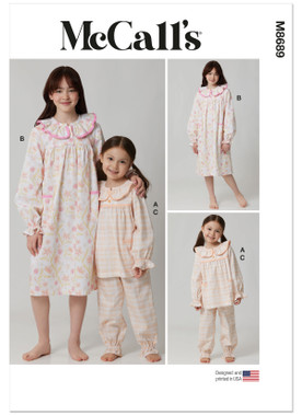 McCall's M8689 | McCall's Sewing Pattern Children's and Girls' Top, Nightgown and Pants | Front of Envelope