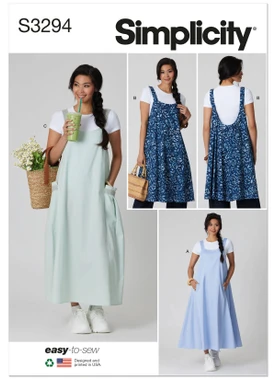 Simplicity S3294 | Simplicity Sewing Pattern Flared Apron Dress | Front of Envelope