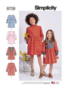 Simplicity S8708 | Child's & Girls' Dress with Sleeve Variations | Front of Envelope