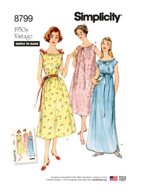 Simplicity S8799 | Misses' Vintage Nightgowns | Front of Envelope