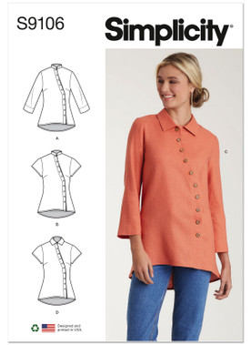 Simplicity S9106 | Misses' & Women's Button Front Shirt | Front of Envelope