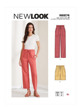 New Look N6674 | Misses' Button Front Paperbag Pants or Shorts | Front of Envelope