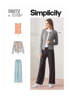 Simplicity S9272 | Misses' Knit Cardigan Top & Pants | Front of Envelope