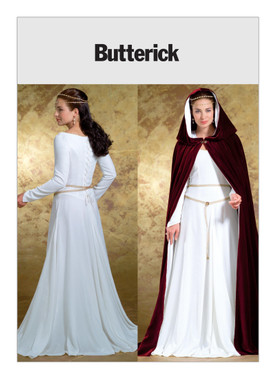 Butterick B4377 | Floor-Length Cape and Princess Seam Dress | Front of Envelope