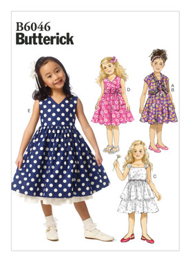Butterick B6046 (Digital) | Children's/Girls' Ruffled Shrug and Raised-Waist Dresses | Front of Envelope