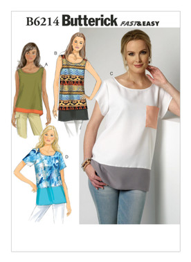 Butterick B6214 (Digital) | Misses' Contrast-Band Tops | Front of Envelope