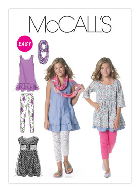 McCall's M6275 | Girls'/Girls' Plus Dresses, Scarf and Leggings | Front of Envelope
