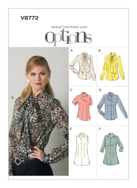 Vogue Patterns V8772 | Misses' Pointed Collar or Pussycat Bow Blouses | Front of Envelope
