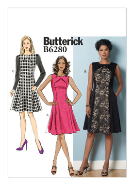 Butterick B6280 (Digital) | Misses'/Misses' Petite Curved-Seam Dresses | Front of Envelope