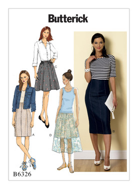 Butterick B6326 | Misses' Raised-Waist or Elastic-Waist Skirts | Front of Envelope