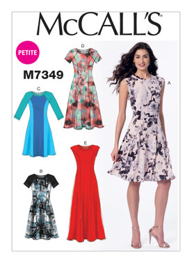 McCall's M7349 (Digital) | Misses'/Miss Petite Sleeveless or Raglan Sleeve, Fit and Flare Dresses | Front of Envelope