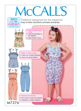 McCall's M7376 (Digital) | Children's/Girls' Blouson Rompers and Jumpsuits | Front of Envelope