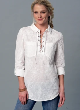 McCall's M7391 (Digital) | Misses' Laced-Up or Split-Neck Tops and Dress
