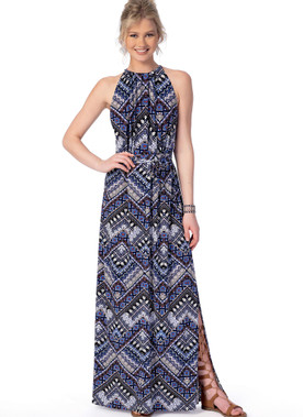 McCall's M7405 | Misses' Gathered-Neckline Dresses with Ties, and Belt