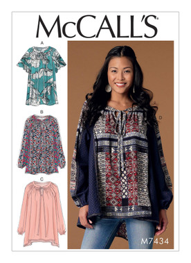 McCall's M7434 (Digital) | Misses' Gathered, Raglan Sleeve Tops with Neck Ties | Front of Envelope