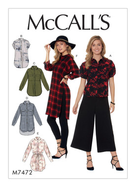 McCall's M7472 | Misses' Raglan Sleeve, Button-Down Shirts and Tunics | Front of Envelope