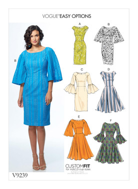 Vogue Patterns V9239 | Misses' Princess Seam Dresses with Sleeve and Skirt Variations | Front of Envelope