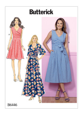 Butterick B6446 | Misses' Pleated Wrap Dresses with Sash | Front of Envelope