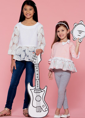 McCall's M7559 (Digital) | Children's/Girls' Peplum-Style Tops with Trim Variations