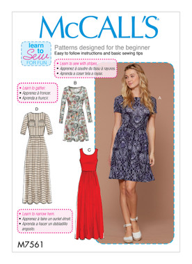 McCall's M7561 (Digital) | Misses' Pullover, Gathered-Waist Knit Dresses with Sleeve and Hem Options | Front of Envelope
