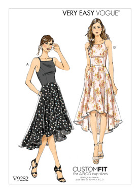 Vogue Patterns V9252 | Misses' Princess Seam High-Low Dresses with Pockets | Front of Envelope