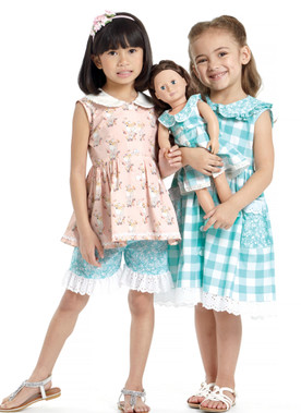 McCall's M7588 (Digital) | Children's/Girls' Peter Pan Collar Button-Front Top and Dress, Shorts, and Doll Dress
