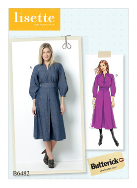 Butterick B6482 (Digital) | Misses' Raglan Sleeve Dress with Contrast Topstitching | Front of Envelope