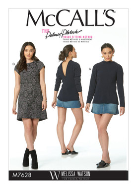 McCall's M7628 (Digital) | Misses' V-Back, Raglan-Sleeve Top and Dress | Front of Envelope